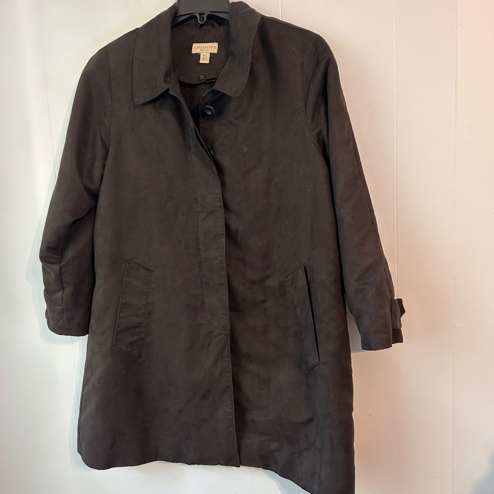 Appleseed's Petites Black Faux Suede Car Coat Jacket PL V723